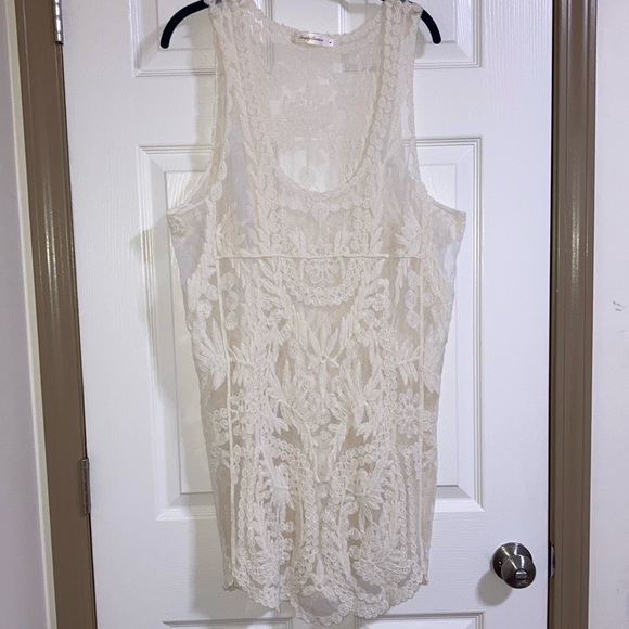 Simply Couture size large cream color sheer lace swimsuit coverup or dress - Picture 1 of 5